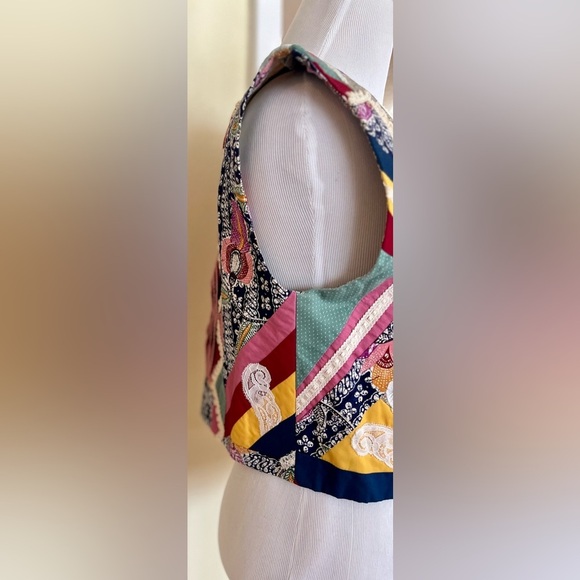 Vintage Vest Patchwork Handmade Mixed Prints Cottagecore Quilted 70s 80s SZ S - Picture 4 of 7